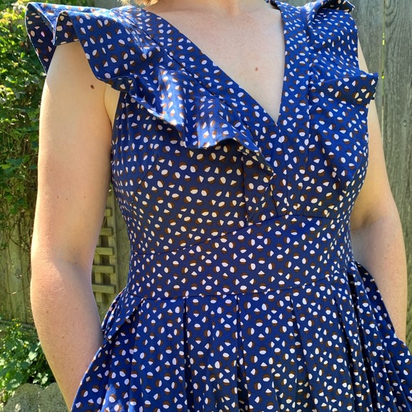 Kate Spade New York Blue V-Neck Fit & Flare Dress - Picture 10 of 11